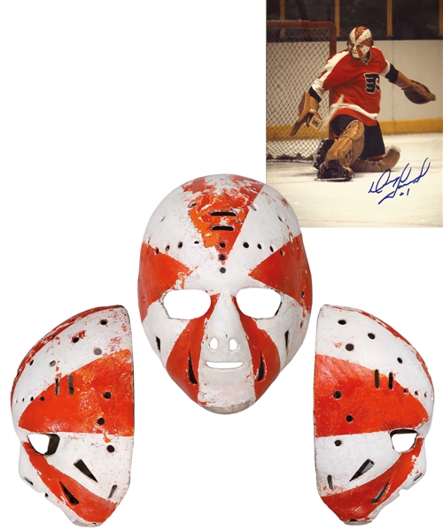 Doug Favells Early-1970s Philadelphia Flyers "Sunburst" Game-Worn Ernie Higgins Goalie Mask