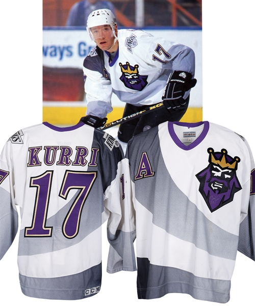 Jari Kurris 1995-96 Los Angeles Kings "Burker King" Signed Game-Worn Alternate Captains Third Jersey with LOA - Photo-Matched!
