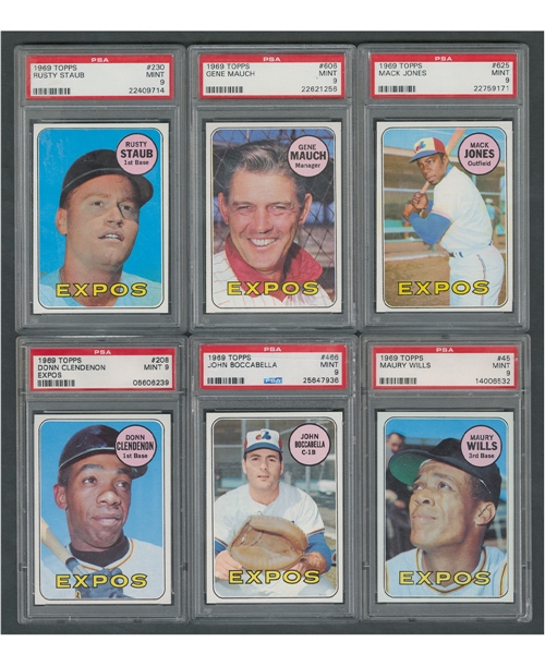 1969 Topps Montreal Expos PSA-Graded Mint 9 Baseball Card Collection of 26 Plus 1967-71 PSA-Graded Topps Baseball Cards of "1969 Expos" (16 Cards)
