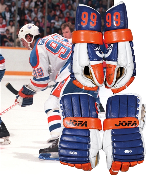 Wayne Gretzkys 1984-85 Edmonton Oilers Jofa Game-Used Gloves - Art Ross, Hart Memorial and Conn Smythe Trophies Season! - Photo-Matched to Regular Season and Stanley Cup Playoffs!