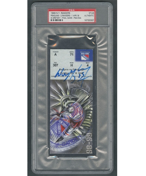 Wayne Gretzky Signed New York Rangers April 18th 1999 Final NHL Game Ticket Stub PSA/DNA Certified