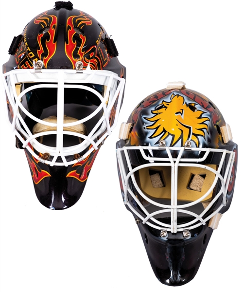 Marco Emond’s Circa 2008 CHL Arizona Sun Dogs and 2011-12 Bloomington Blaze/2012-13 SPHL Fayetteville FireAntz Game-Worn Goalie Mask Collection of 2 