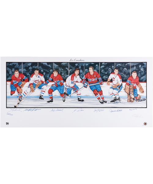 Montreal Canadiens Limited-Edition Lithograph Autographed by 7 HOFers with LOA (18" x 39")