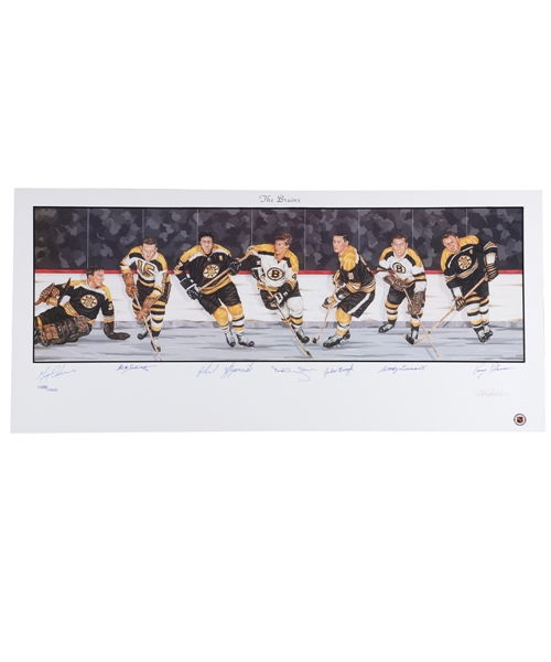 Boston Bruins Limited-Edition Lithograph Autographed by 7 HOFers with LOA (18" x 39")