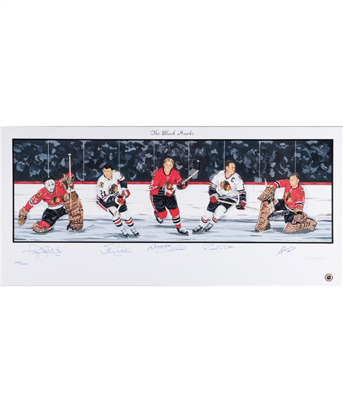 Chicago Black Hawks Limited-Edition Lithograph Autographed by 5 HOFers with LOA (18" x 39")