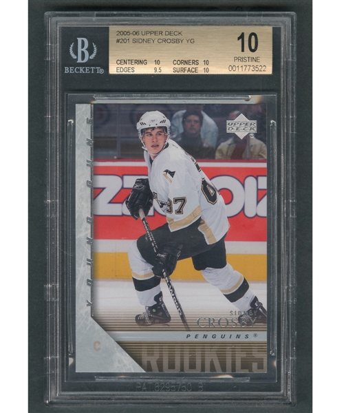 2005-06 Upper Deck Young Guns Hockey Card #201 Sidney Crosby Rookie - Beckett-Graded Pristine 10