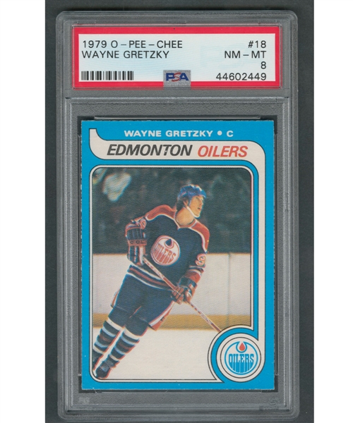 1979-80 O-Pee-Chee Hockey Card #18 HOFer Wayne Gretzky RC - Graded PSA 8