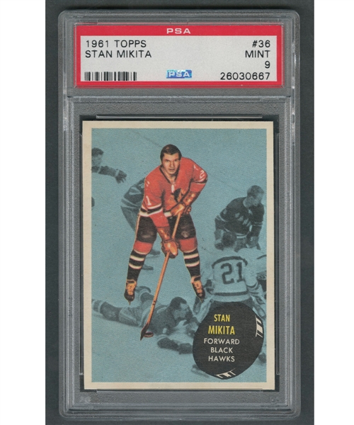 1961-62 Topps Hockey Card #36 HOFer Stan Mikita - Graded PSA 9