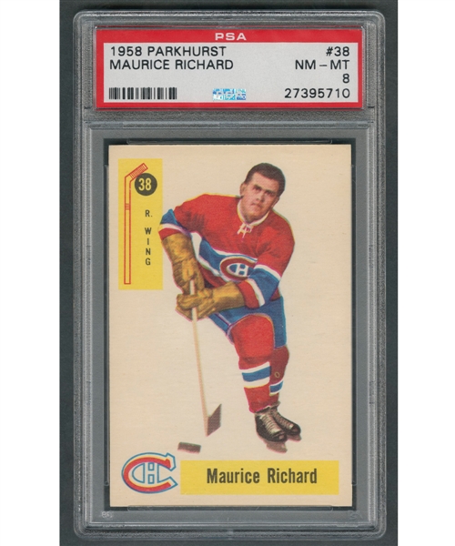 1958-59 Parkhurst Hockey Card #38 HOFer Maurice Richard - Graded PSA 8