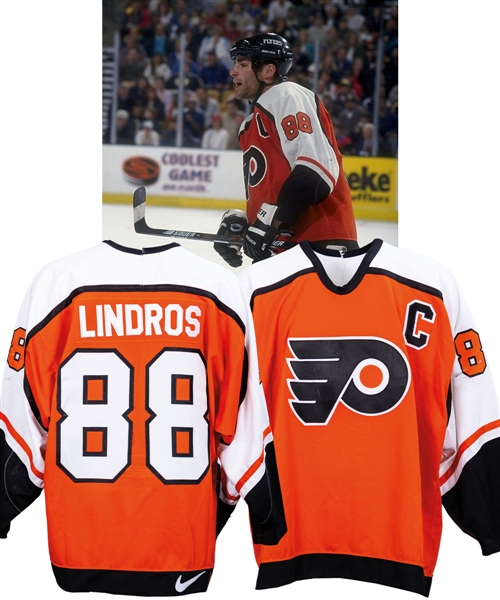 Eric Lindros 1997-98 Philadelphia Flyers Game-Worn Captains Jersey with His Signed LOA - Photo-Matched!