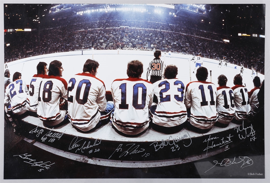 Montreal Canadiens "The Bench" Multi-Signed Photo by 8 with Lafleur, Gainey, Savard and Henri Richard with LOA (11” x 14”)