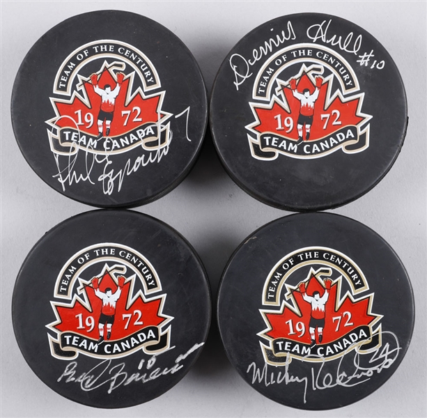 1972 Summit Series Team Canada "Team of the Century" Signed Puck Collection of 11 Including 4 HOFers with LOA
