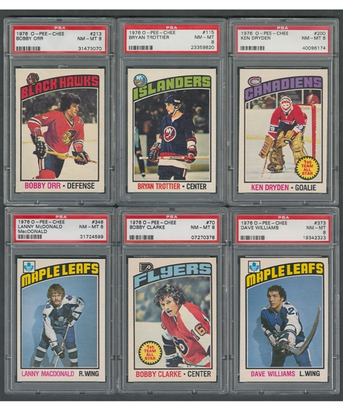 1976-77 O-Pee-Chee Hockey PSA-Graded Hockey Card Collection of 212 - Most Graded PSA 8 NM-MT Including #115 Trottier RC, #200 Dryden AS, #213 Orr and #373 Williams RC