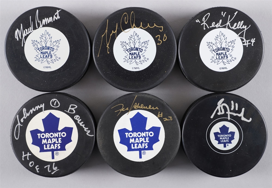 Toronto Maple Leafs Signed Puck Collection of 27 Including 1966-67 Stanley Cup Winners (16) and Goalies (11)