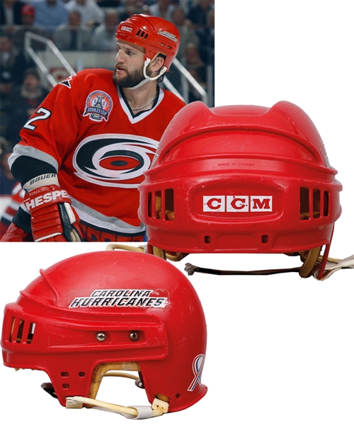 Jeff ONeills 1999-2002 Carolina Hurricanes Game-Worn CCM Helmet with LOA - Photo-Matched to 2001-02 Regular Season, Playoffs and Stanley Cup Finals!