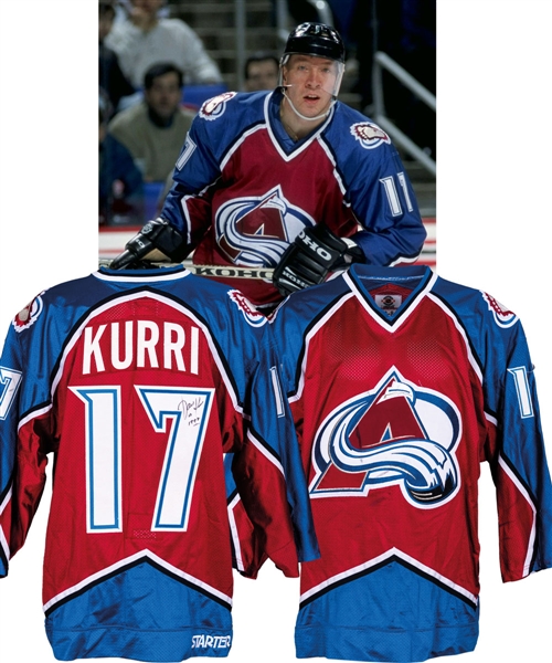 Jari Kurris 1997-98 Colorado Avalanche Game-Worn Jersey with LOA - Team Repairs! - Photo-Matched!