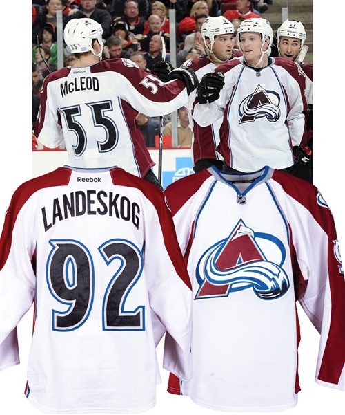 Gabriel Landeskogs 2011-12 Colorado Avalanche "1st NHL Goal - 1st NHL Point" Game-Worn Rookie Season Jersey with LOA - Team Repairs! - Photo-Matched!