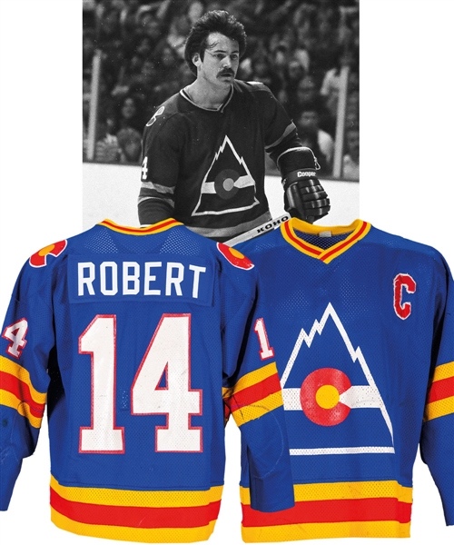 Rene Robert’s 1979-80 Colorado Rockies Game-Worn Captains Jersey - Team Repairs! - Photo-Matched!