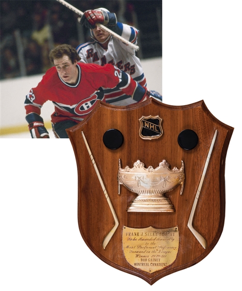 Bob Gaineys 1979-80 Montreal Canadiens Frank J. Selke Trophy Plaque from His Personal Collection with His Signed LOA