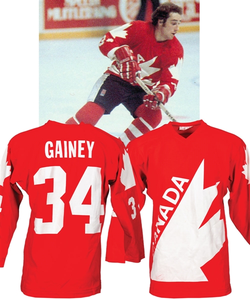 Bob Gaineys 1976 Canada Cup Team Canada Game-Worn Jersey from His Personal Collection with His Signed LOA