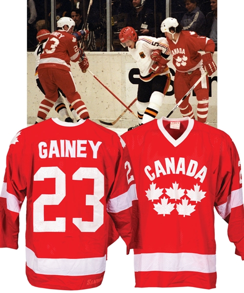 Bob Gaineys 1982 IIHF World Championships Team Canada Game-Worn Jersey from His Personal Collection with His Signed LOA 