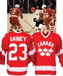 Bob Gaineys 1982 IIHF World Championships Team Canada Game-Worn Jersey from His Personal Collection with His Signed LOA 