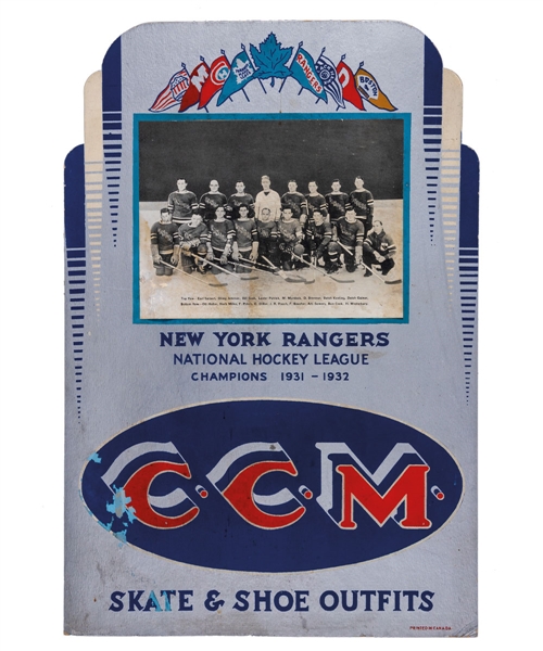 New York Rangers 1931-32 CCM Advertising Display with Team Picture (14 ¼” x 21 ¼”) 