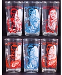 1961-62 Detroit Red Wings, Montreal Canadiens and Toronto Maple Leafs York Peanut Butter Glass Collection of 6 Including Gordie Howe and Jean-Guy Talbot