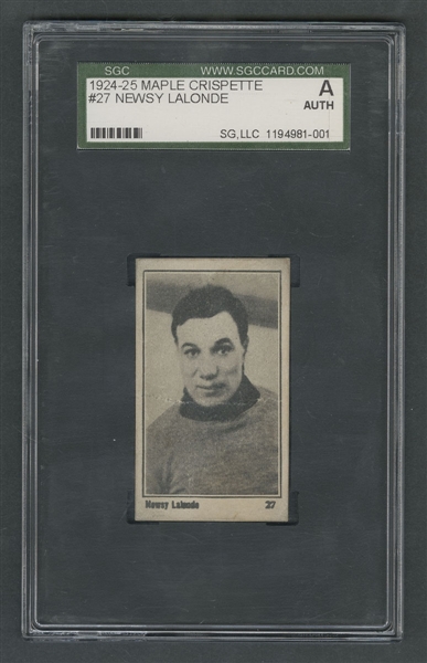 1924-25 Maple Crispette Hockey Card #27 HOFer Newsy Lalonde - Graded SGC Authentic