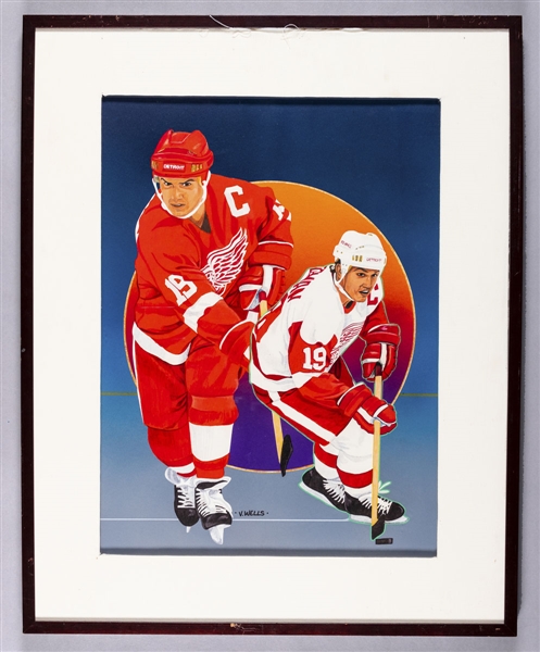 Steve Yzerman Detroit Red Wings Framed Original 1990-91 Upper Deck Hockey Card Artwork by Vernon Wells (24 ½” x 30 ½”) 