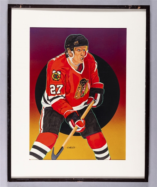 Jeremy Roenick Chicago Black Hawks Framed Original 1990-91 Upper Deck Hockey Card Artwork by Vernon Wells (24 ½” x 30 ½”)