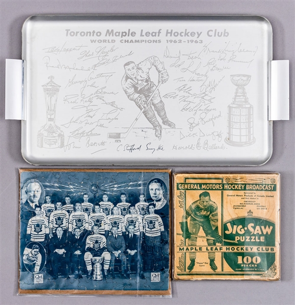 Toronto Maple Leafs 1931-32 Jig-Saw Puzzle with Original Box, 1962-63 Tray with Original Box and 1966-67 Hockey Talks Set