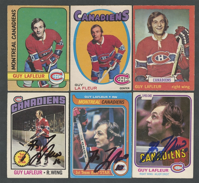 HOFer Guy Lafleur Hockey Card Collection of 36 Including 1971-72 O-Pee-Chee Rookie Card and 3 Signed Cards
