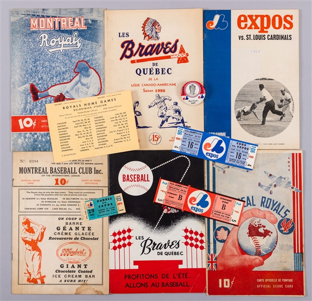 Vintage Montreal Baseball Team Collection Including Montreal Royals Programs, Montreal Expos Programs (Inc. 1969 First Game Program), Postcards, Bobble Heads and More!