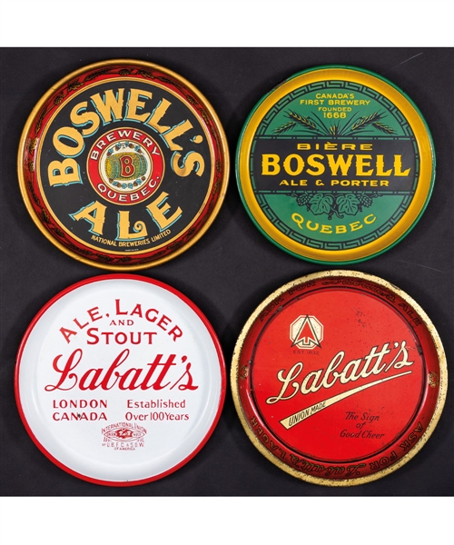 Vintage National Breweries and Labatts Beer Advertising Collection Including Trays (5), Boswell Stoneware Mug, Boswell Deck of Playing Card and More!
