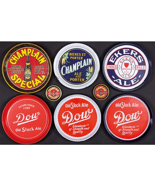 Vintage Champlain, Dow and Ekers Beer Advertising Collection Including Trays (6), Champlain Tip Trays (2), Champlain Deck of Playing Cards and More!
