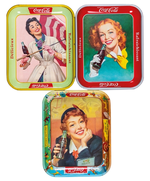 Vintage 1950-61 Coca-Cola Canadian Serving Tray Collection of 10 Including 1950 "Red Hair Lady", 1953 "Menu Girl" and 1957 "Umbrella Girl"