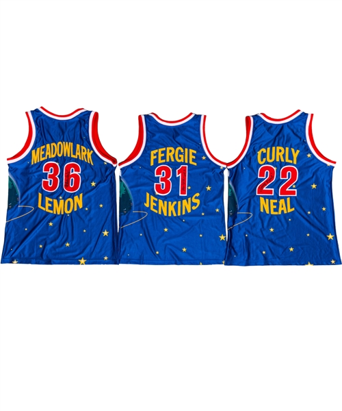 Meadowlark Lemon, Fergie Jenkins and Curly Neal Signed Harlem Globetrotters Jerseys (3) - JSA Certified