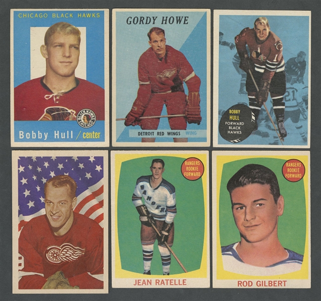 1958-59 to 1963-64 Topps and Parkhurst Hockey Cards (78) Including 1958-59 Topps #8 Howe, 1959-60 Topps #47 Hull, 1961-62 Topps #29 Hull and 1963-64 Parkhurst #55 Howe