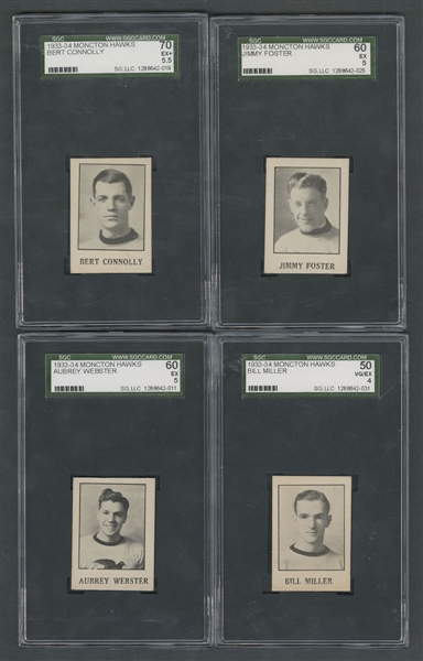 1933-34 Moncton Hawks SGC-Graded Hockey Cards (4), 1933-39 Diamond Match Silver and Tan Hockey Matchbook Covers (14), 1956 Adventure Card #63 Gordie Howe (2) and More