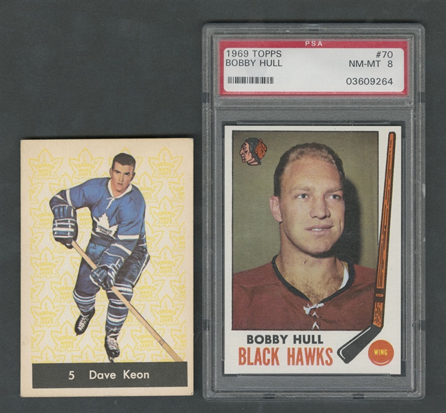 1961-62 Parkhurst Hockey Card #5 HOFer Dave Keon RC Plus 1969-70 Topps Hockey Card #70 HOFer Bobby Hull (Graded PSA 8)