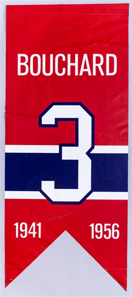 Emile "Butch" Bouchard Signed Montreal Canadiens #3 Jersey Number Retirement Banner with LOA (20 ½” x 48”) 