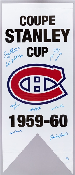 Montreal Canadiens 1959-60 Stanley Cup Limited-Edition Banner Signed by 9 Featuring 3 HOFers with LOA (20 ½” x 50”)