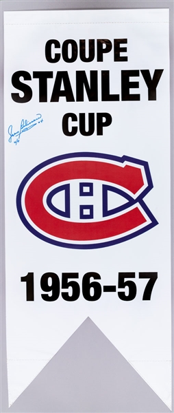 Montreal Canadiens 1956-57 Stanley Cup Limited-Edition Banner Signed by Jean Beliveau with LOA (20 ½” x 50”) 