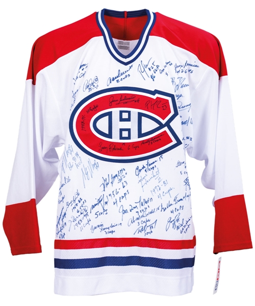 Montreal Canadiens Jersey Signed by 40+ Stanley Cup Winners with Annotations Including 15 HOFers with LOA
