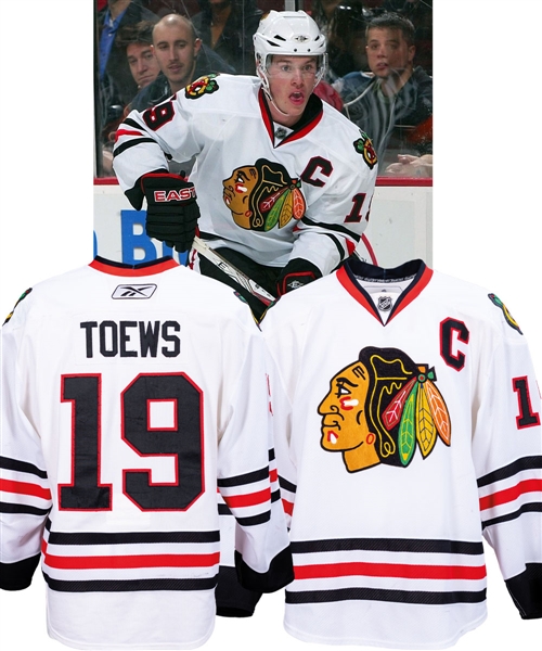 Jonathan Toews 2008-09 Chicago Black Hawks Game-Worn Captains Jersey - Team Repairs! - Photo-Matched!
