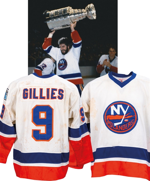Clark Gillies 1979-80 New York Islanders Game-Worn Stanley Cup Finals Jersey with His Signed LOA - Lake Placid Olympic Patch! - Team Repairs! – Video-Matched! - Photo-Matched!