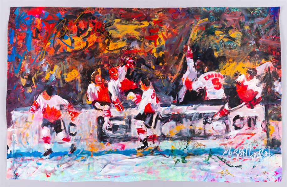 Team Canada 1972 “Summit Series Celebration” Original Painting on Canvas by Renowned Artist Murray Henderson (20 ½” x 32”)