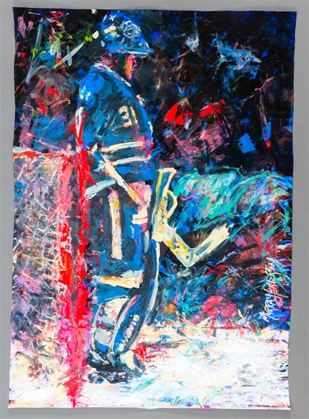 Frederik Andersen Toronto Maple Leafs “The Defending Dane” Original Painting on Canvas by Renowned Artist Murray Henderson (28 ½” x 40 ½”) 