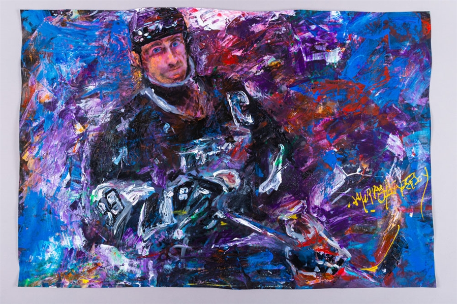 Pleasing Wayne Gretzky Los Angeles Kings Original Painting on Canvas by Renowned Artist Murray Henderson (20 ½” x 30”) 